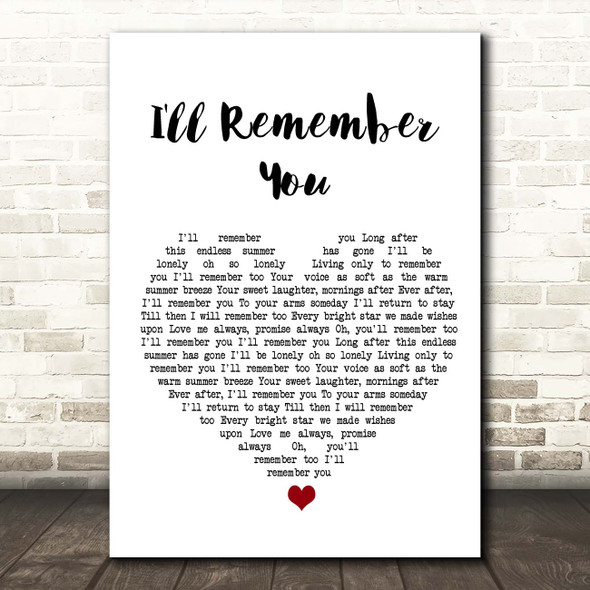 Elvis Presley I'll Remember You White Heart Song Lyric Print