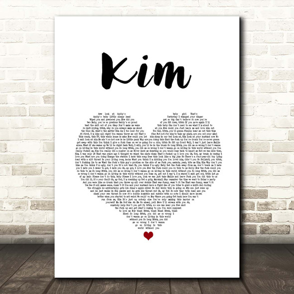 Eminem Kim White Heart Song Lyric Print