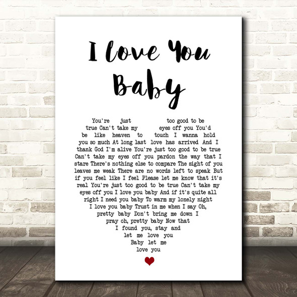 Frank Sinatra I Love You Baby White Heart Song Lyric Print