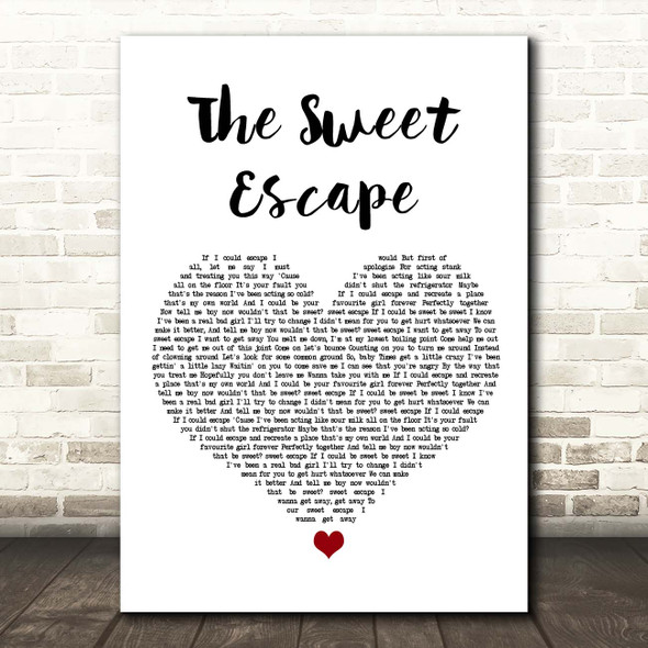Gwen Stefani The Sweet Escape White Heart Song Lyric Print