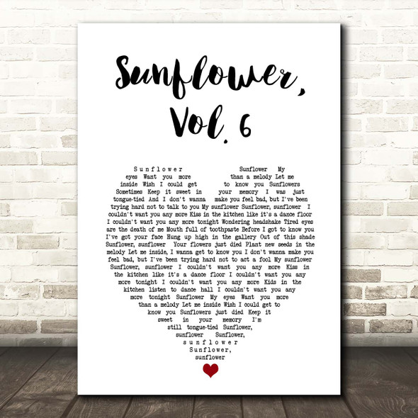 Harry Styles Sunflower, Vol. 6 White Heart Song Lyric Print