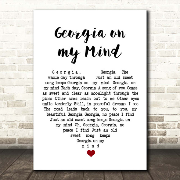 Hoagy Carmichael Georgia on my Mind White Heart Song Lyric Print