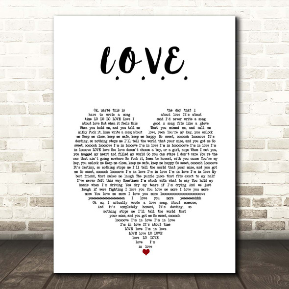 Jessie J L.O.V.E. White Heart Song Lyric Print