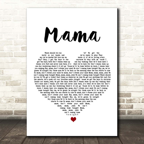Jonas Blue Mama White Heart Song Lyric Print