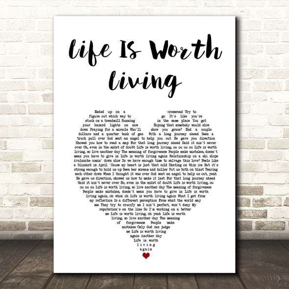 Justin Bieber Life Is Worth Living White Heart Song Lyric Print