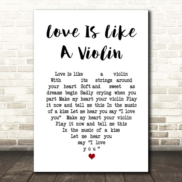 Ken Dodd Love Is Like A Violin White Heart Song Lyric Print