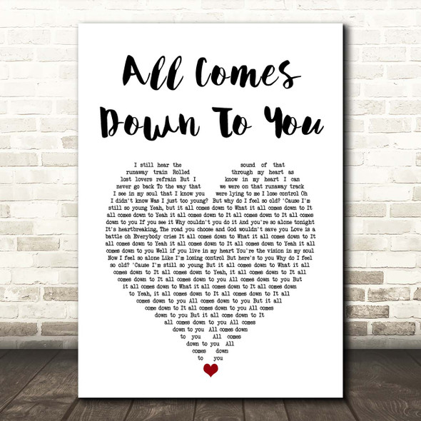 Kodaline All Comes Down To You White Heart Song Lyric Print
