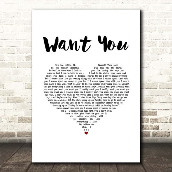 Ayo Jay Want You White Heart Song Lyric Print