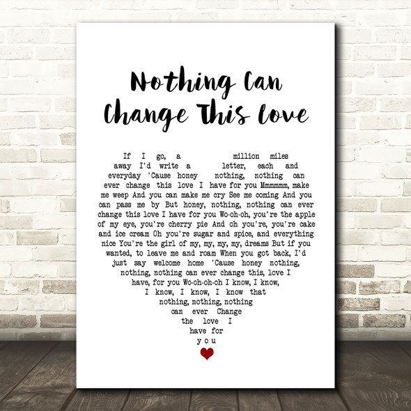 Sam Cooke Nothing Can Change This Love White Heart Song Lyric Wall Art Print