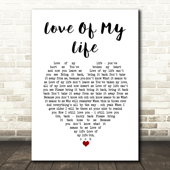 Scorpions Love Of My Life White Heart Song Lyric Wall Art Print