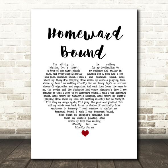 Simon & Garfunkel Homeward Bound White Heart Song Lyric Wall Art Print