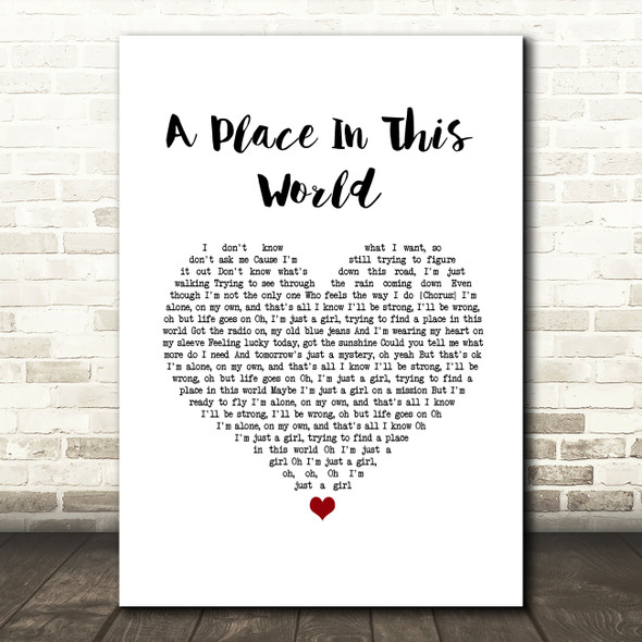 Taylor Swift A Place In This World White Heart Song Lyric Wall Art Print
