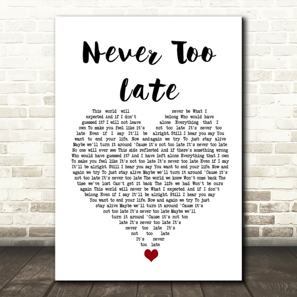 Three Days Grace Never Too Late White Heart Song Lyric Wall Art Print