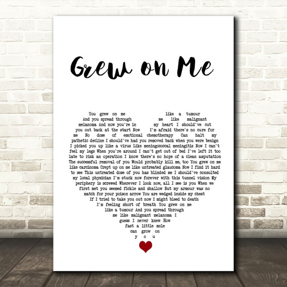 Tim Minchin Grew on Me White Heart Song Lyric Wall Art Print