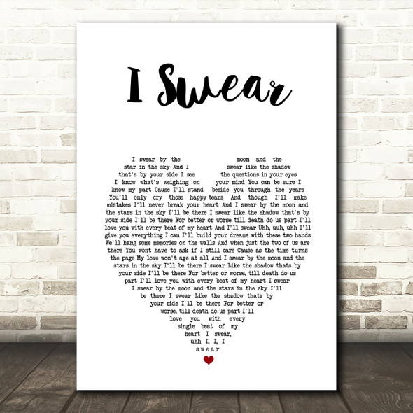 Boyz II Men I Swear White Heart Song Lyric Wall Art Print