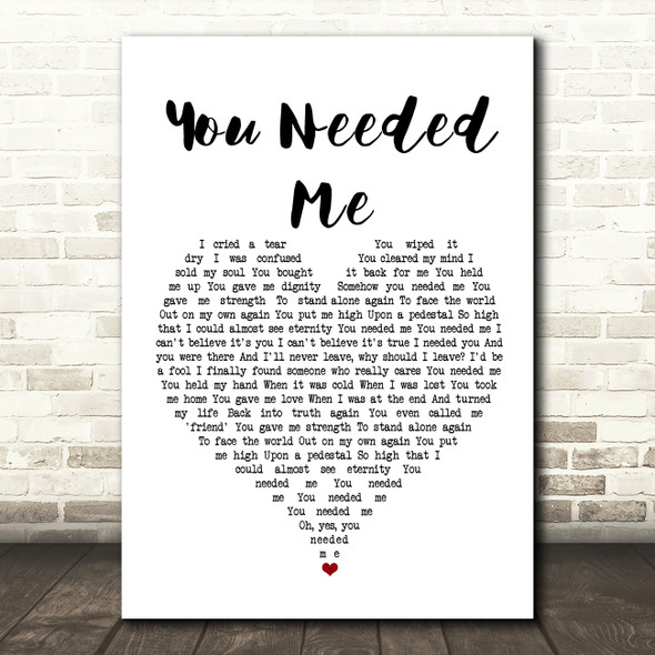 Boyzone You Needed Me White Heart Song Lyric Wall Art Print