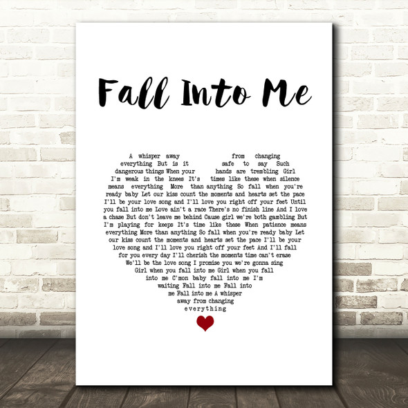 Brantley Gilbert Fall Into Me White Heart Song Lyric Wall Art Print