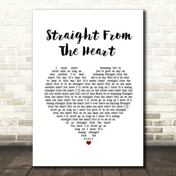 Bryan Adams Straight From The Heart White Heart Song Lyric Wall Art Print