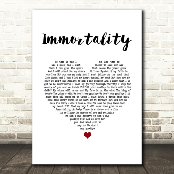 Celine Dion Immortality White Heart Song Lyric Wall Art Print