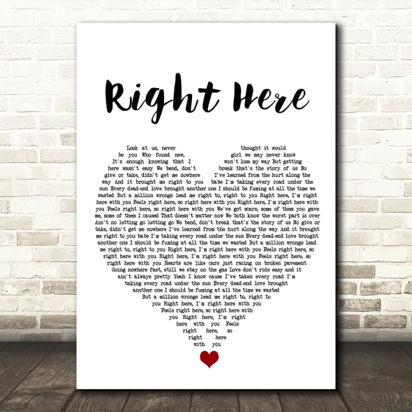 Chris Brown Right Here White Heart Song Lyric Wall Art Print