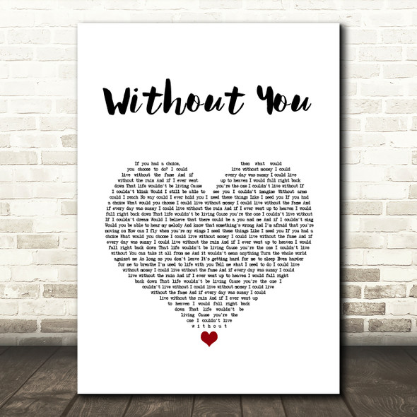 Chris Brown Without You White Heart Song Lyric Wall Art Print