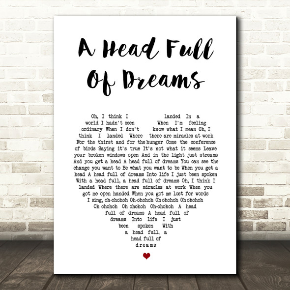 Coldplay A Head Full Of Dreams White Heart Song Lyric Wall Art Print