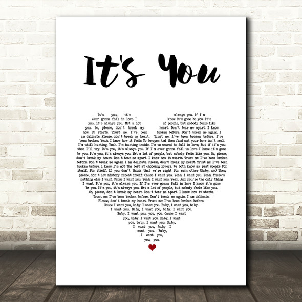 Ali Gatie It's You White Heart Song Lyric Wall Art Print