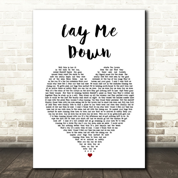 Dirty Heads Lay Me Down White Heart Song Lyric Wall Art Print