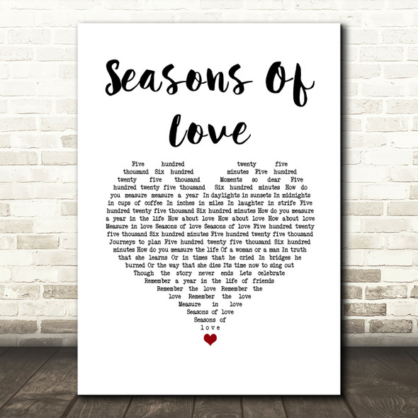 Donny Osmond Seasons Of Love White Heart Song Lyric Wall Art Print