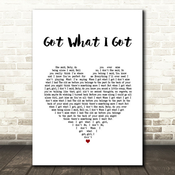 Jason Aldean Got What I Got White Heart Song Lyric Wall Art Print