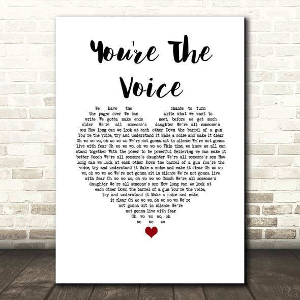 John Farnham You're The Voice White Heart Song Lyric Wall Art Print
