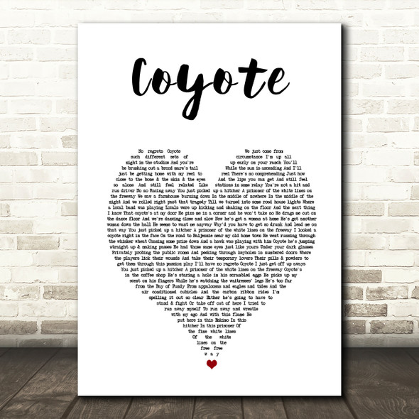 Joni Mitchell Coyote White Heart Song Lyric Wall Art Print