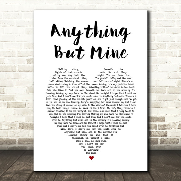 Kenny Chesney Anything But Mine White Heart Song Lyric Wall Art Print