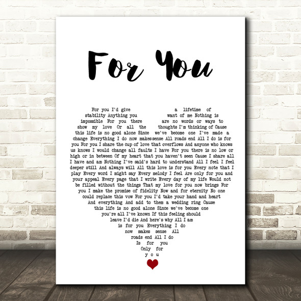 Kenny Lattimore For You White Heart Song Lyric Wall Art Print