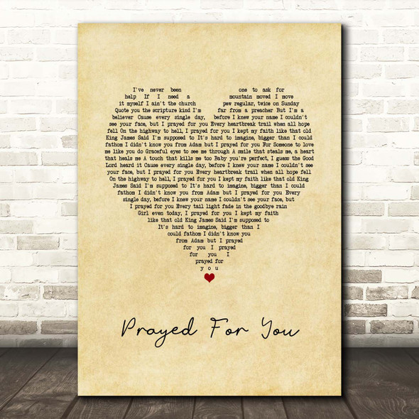 Matt Stell Prayed For You Vintage Heart Song Lyric Print  - SLPT9VTH969