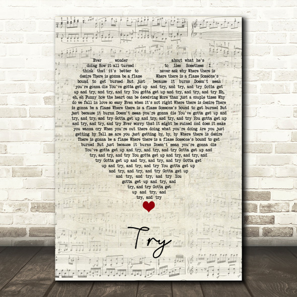 Pink Try Script Heart Song Lyric Print  - SLPTSRTHT5208