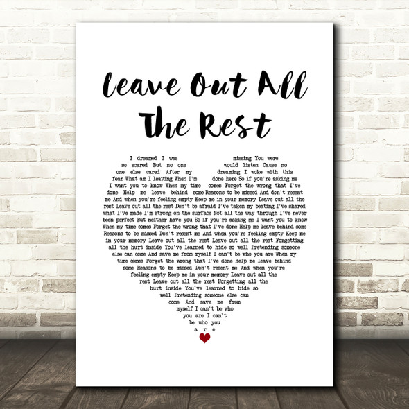 Linkin Park Leave Out All The Rest White Heart Song Lyric Wall Art Print