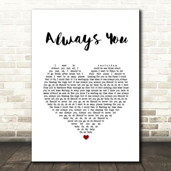 Louis Tomlinson Always You White Heart Song Lyric Wall Art Print