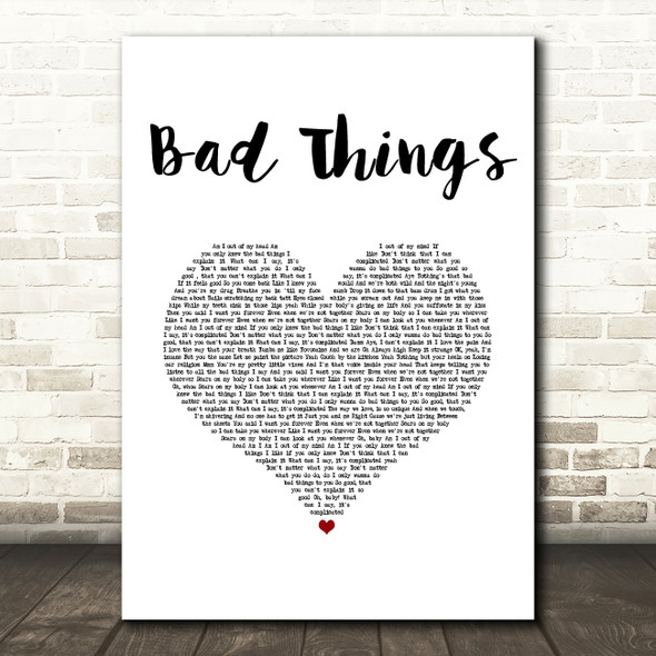 Machine Gun Kelly & Camila Cabello Bad Things White Heart Song Lyric Wall Art Print