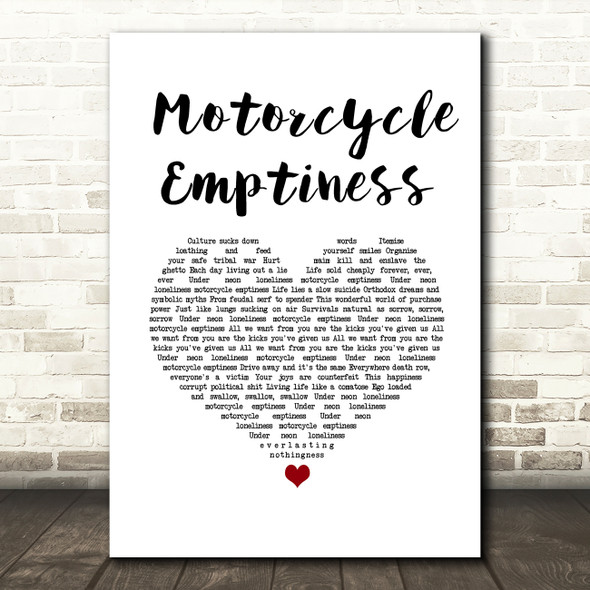 Manic Street Preachers Motorcycle Emptiness White Heart Song Lyric Wall Art Print