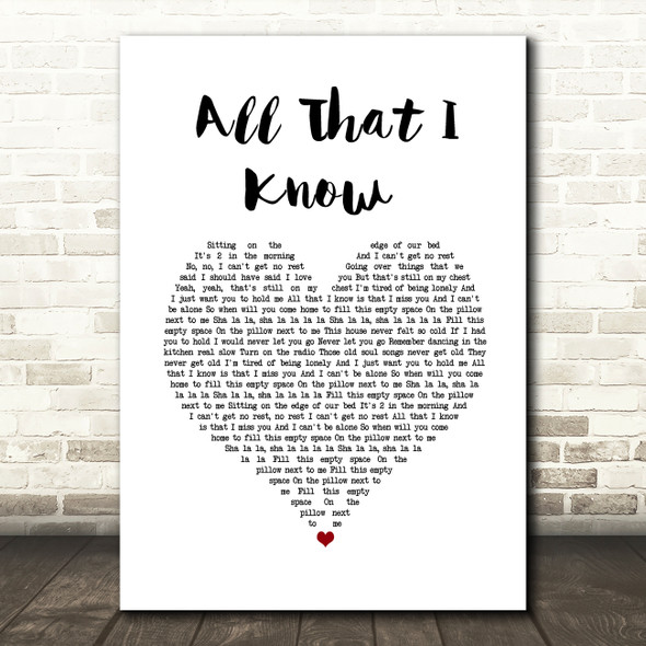 Nadine Coyle All That I Know White Heart Song Lyric Wall Art Print
