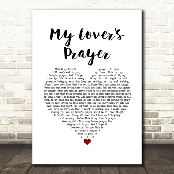 Otis Redding My Lover's Prayer White Heart Song Lyric Wall Art Print