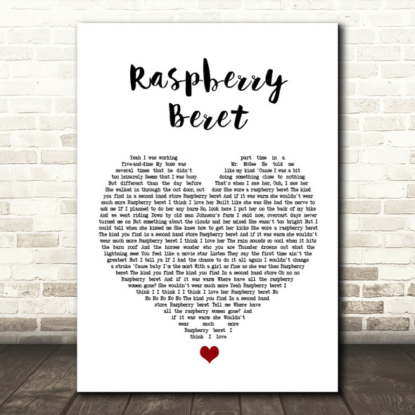 Prince Raspberry Beret White Heart Song Lyric Wall Art Print