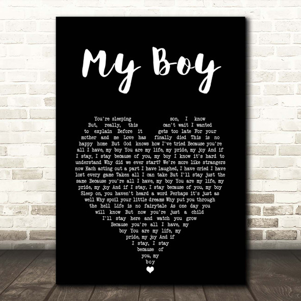 Elvis Presley My Boy Black Heart Song Lyric Print
