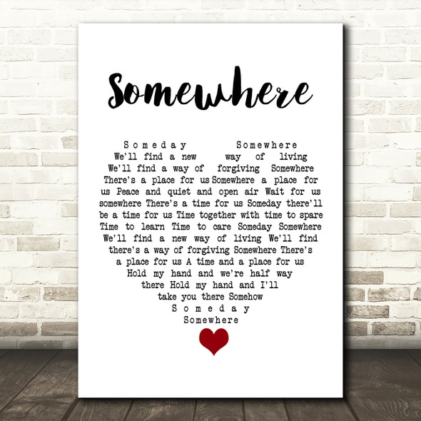 Barbra Streisand Somewhere White Heart Song Lyric Wall Art Print