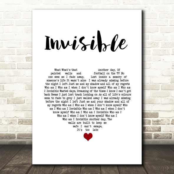 5 Seconds Of Summer Invisible White Heart Song Lyric Quote Music Print