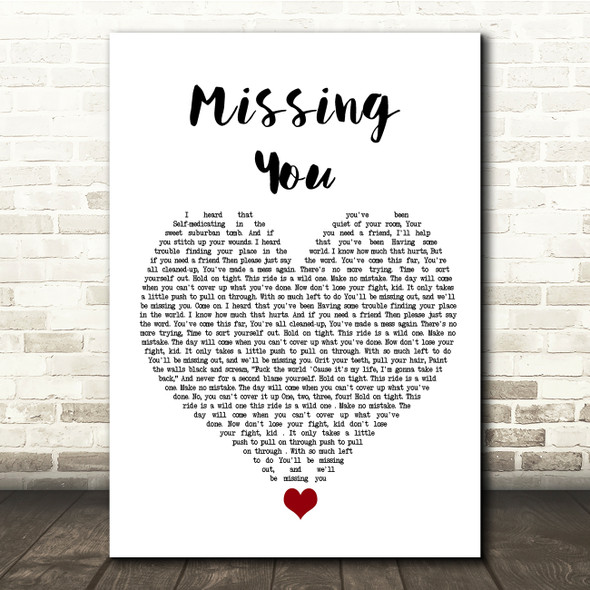 All Time Low Missing You White Heart Song Lyric Quote Music Print