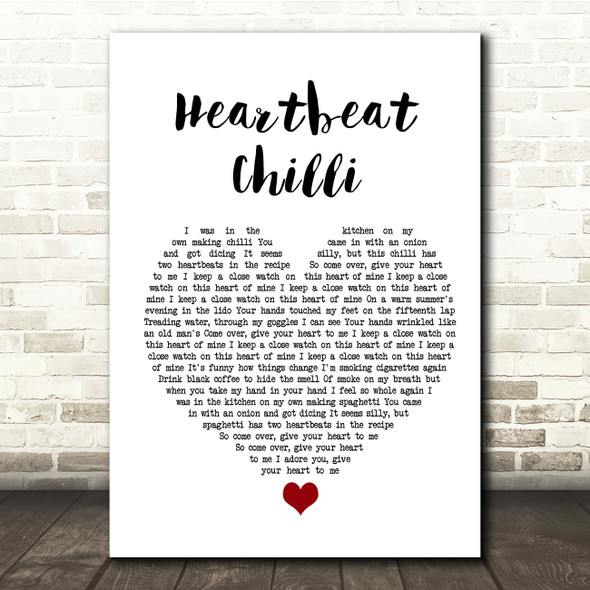 Allo Darlin' Heartbeat Chilli White Heart Song Lyric Quote Music Print