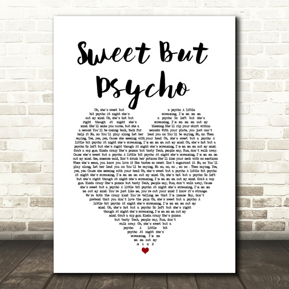 Ava Max Sweet But Psycho White Heart Song Lyric Quote Music Print