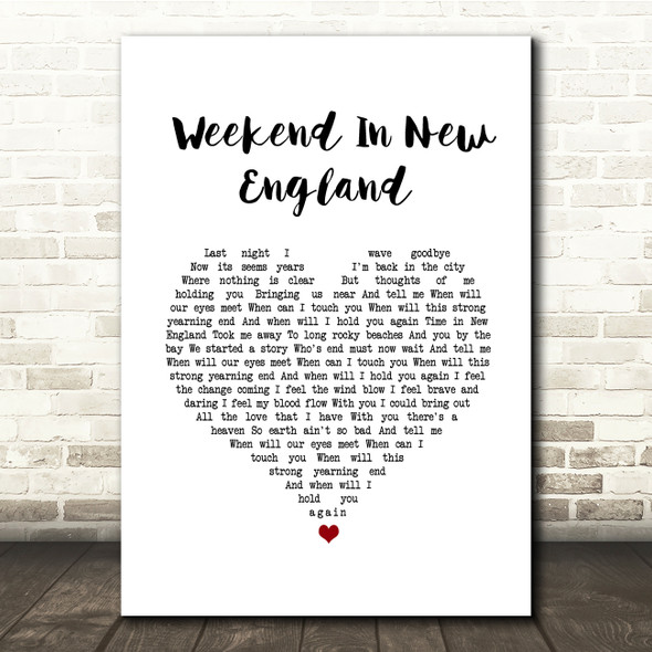 Barry Manilow Weekend In New England White Heart Song Lyric Quote Music Print